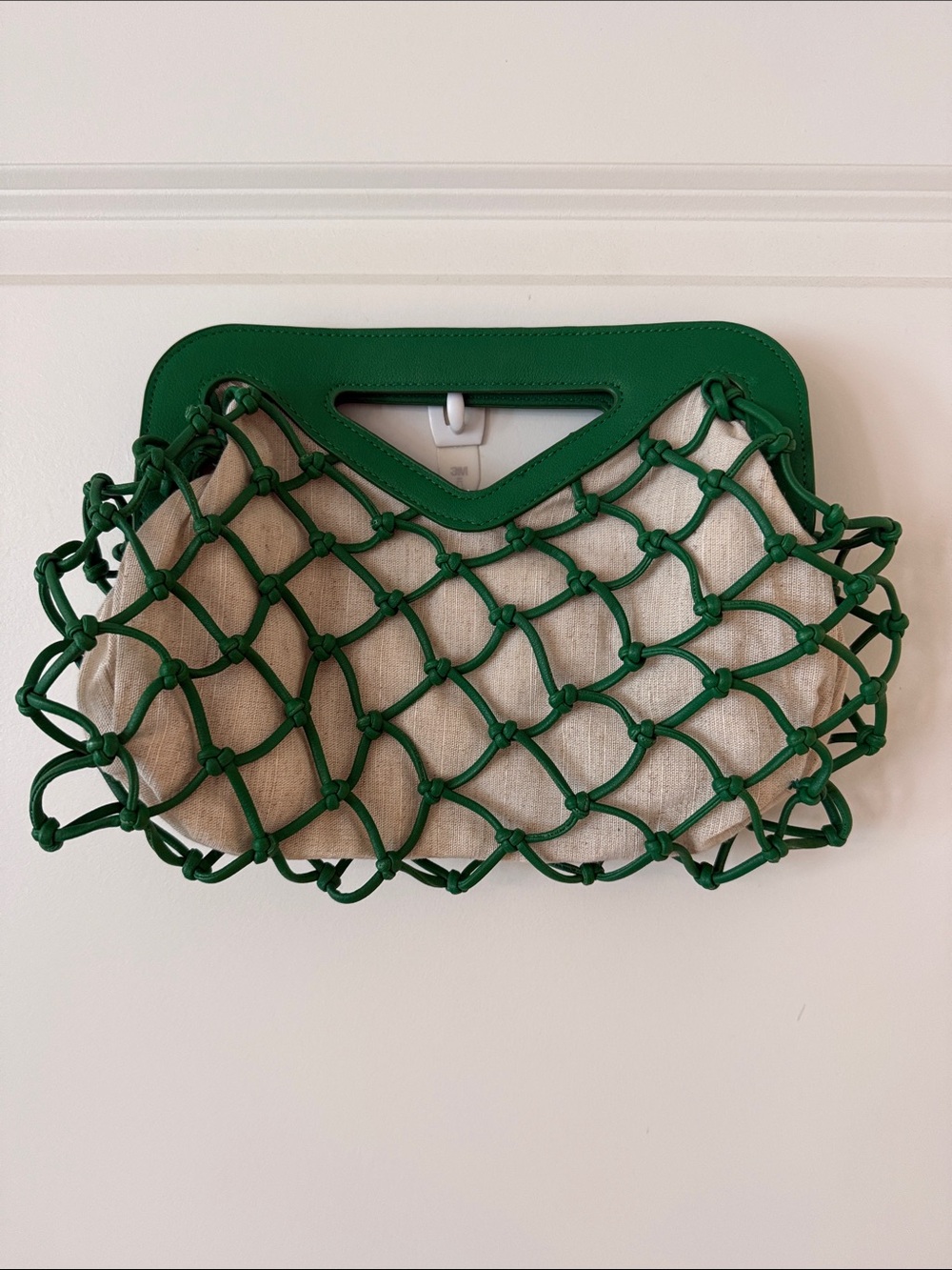 Green Net-Overlay Canvas Clutch Tote
